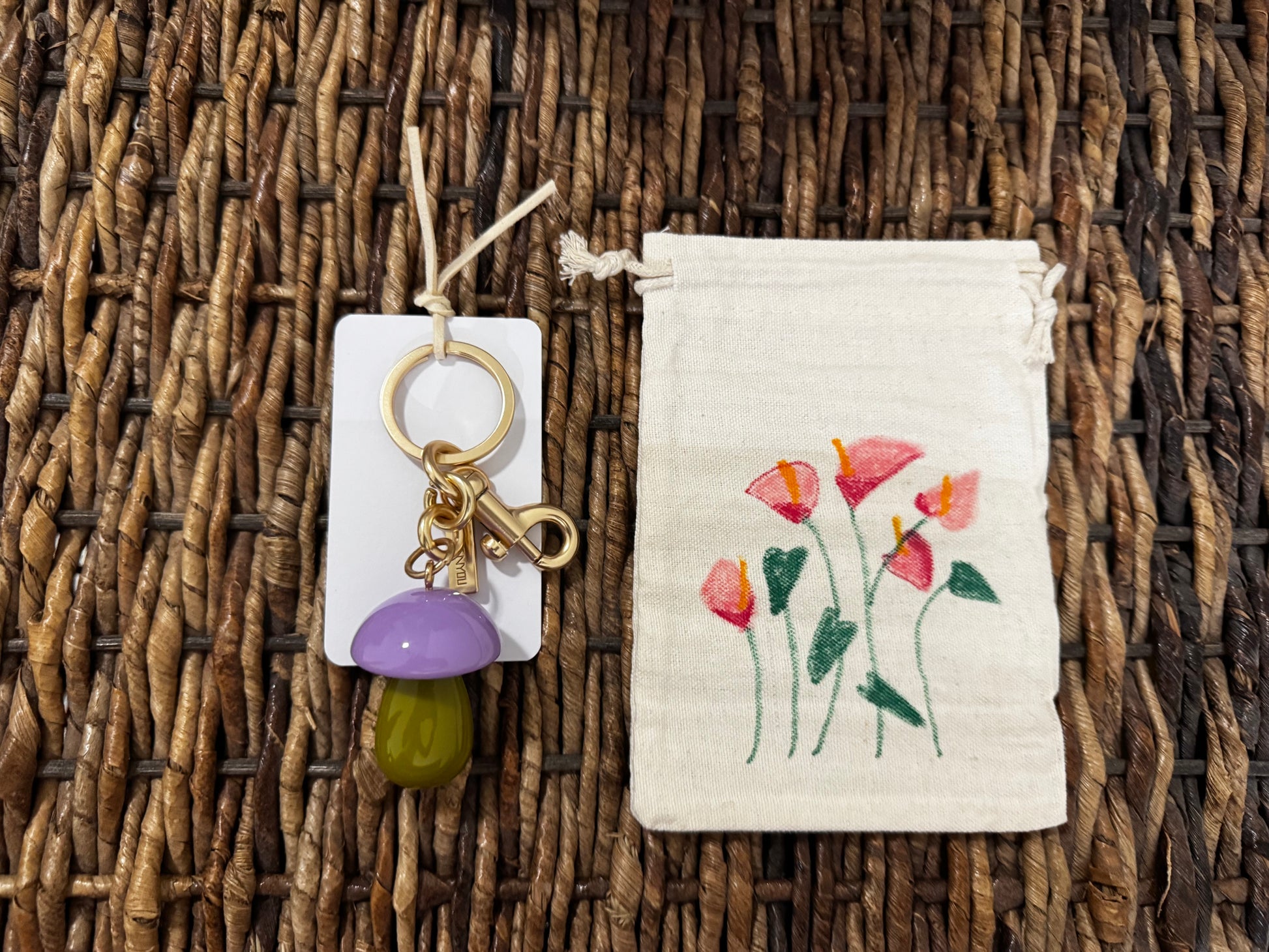 Small Bag with Small Mushroom Keychains