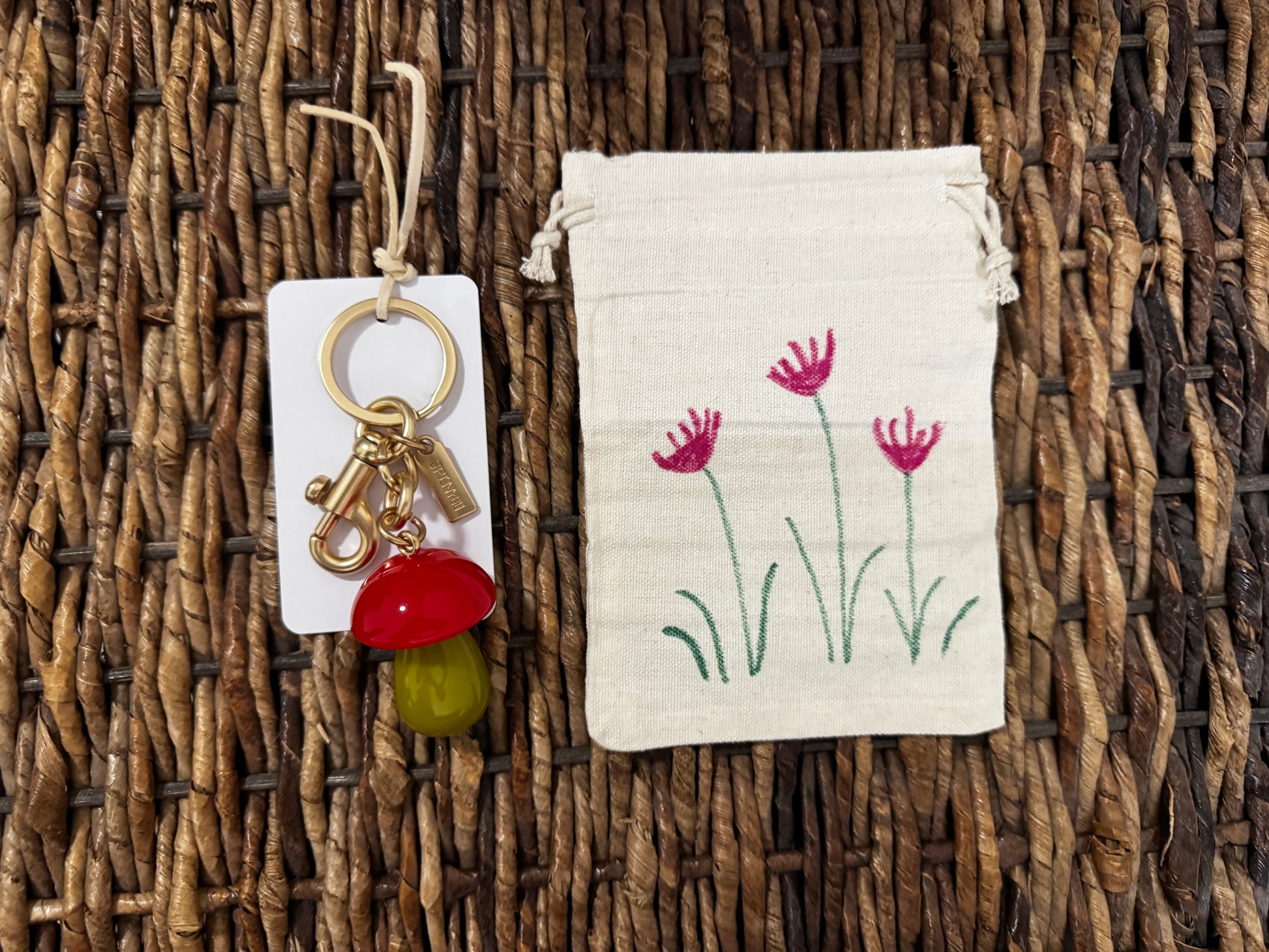 Small Bag with Small Mushroom Keychains
